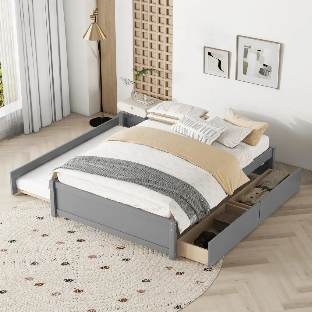 Full Bed Twin Trundle And Two Drawers Grey Hue fangxing