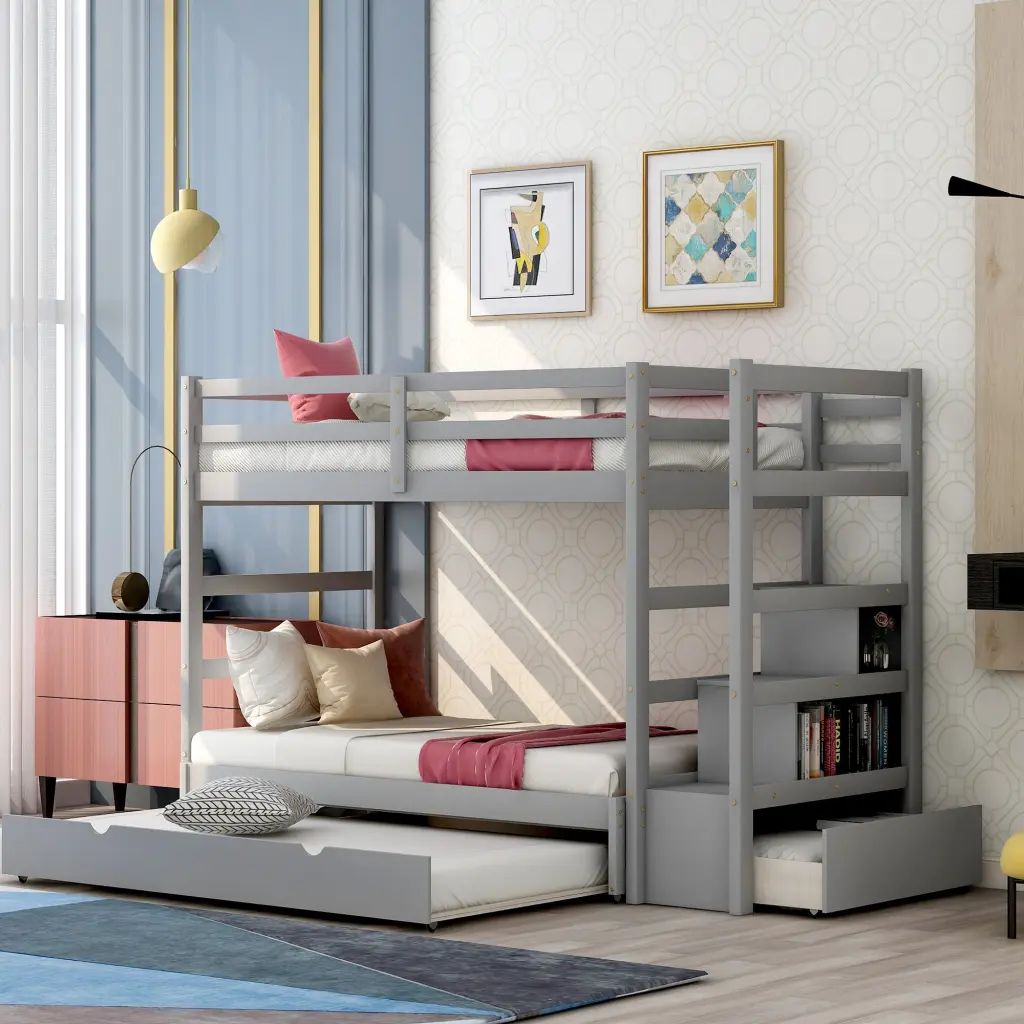Twin Over Twin King Irregular Bunk Bed Twin Trundle lucky furniture