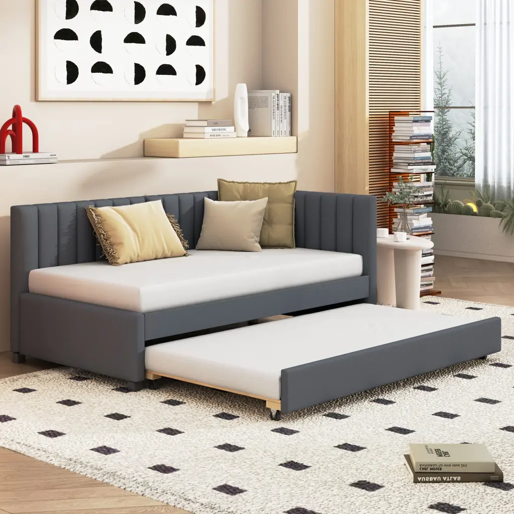 Upholstered Daybed Trundle Twin Dimensions Sofa Bed Frame No Box Spring lucky furniture