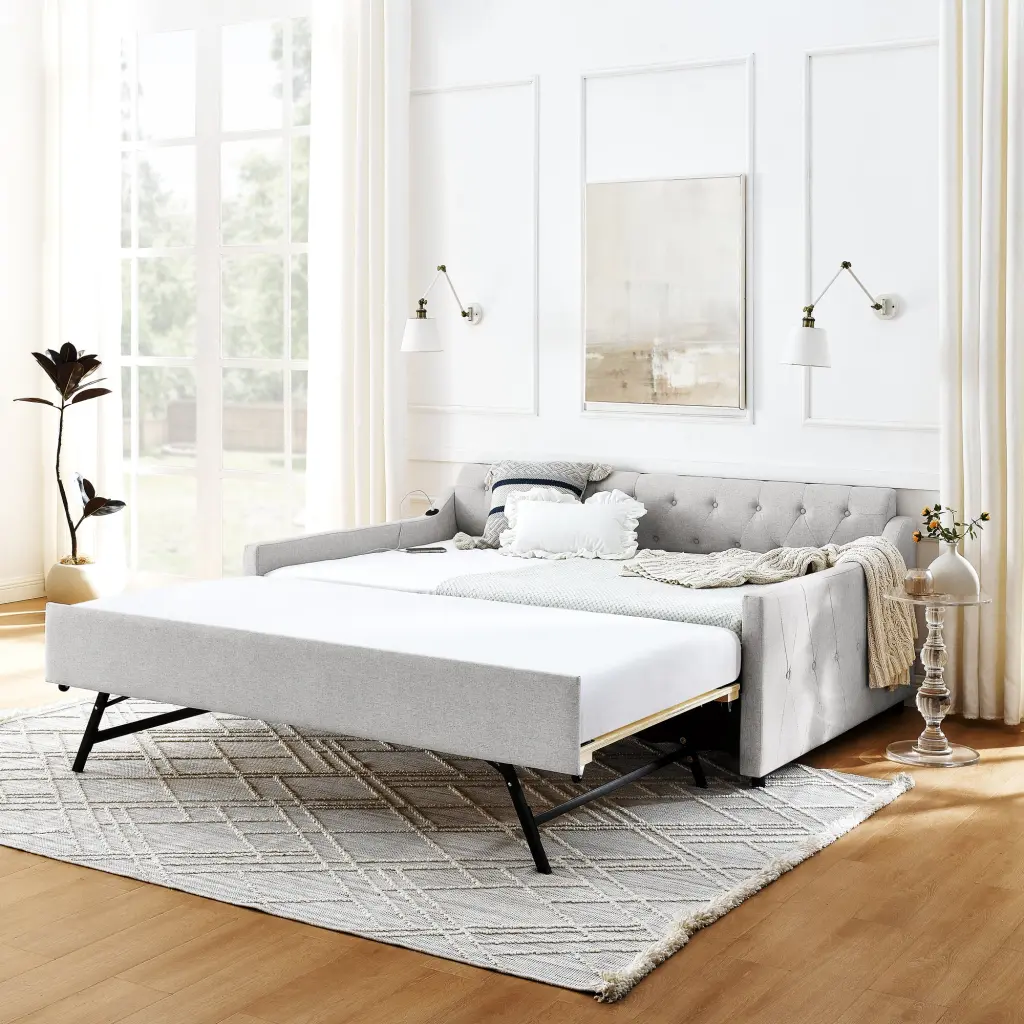 Full Size Upholstered Daybed Twin Trundle and USB Charging royal star