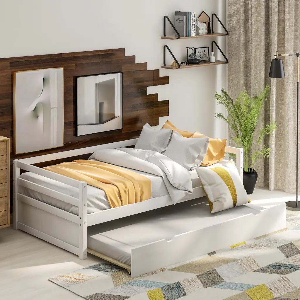 Daybed Trundle Frame Set Twin Dimensions White No Box Spring Needed wm store