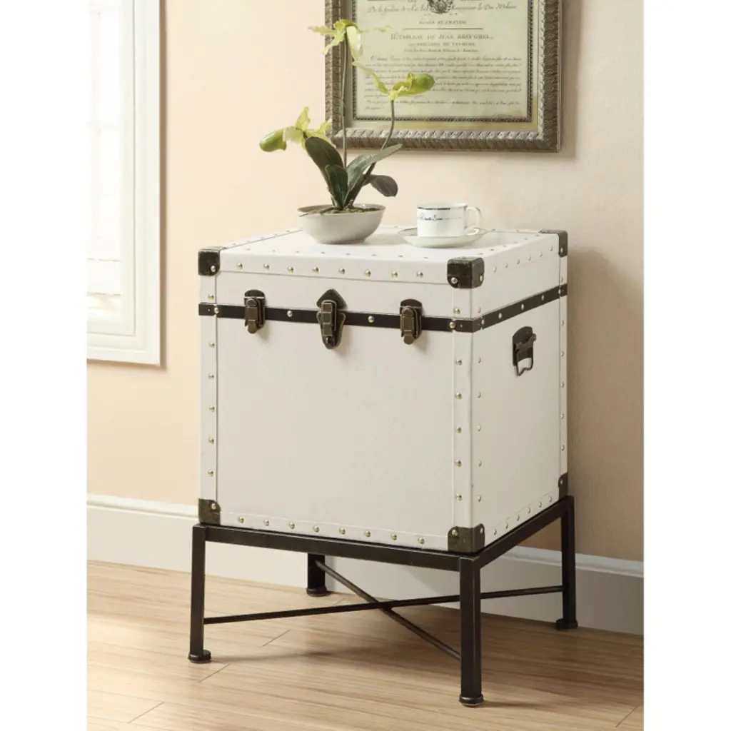 BenJara Trendy Trunk Style Accent Side Table White Convenience Concepts