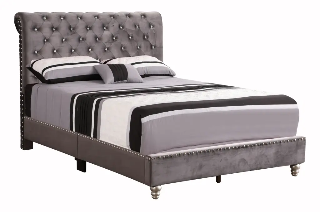 Maxx G1940 Fb Up Tufted Upholstered Bed Gray Gray Foam Velvet glory furniture
