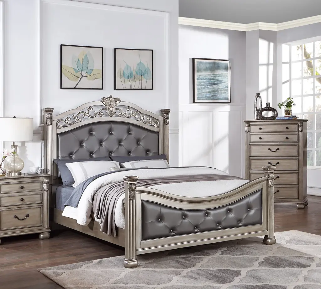Formal Traditional Antique Silver 1Pc California King Size Tufted Bed kanepe