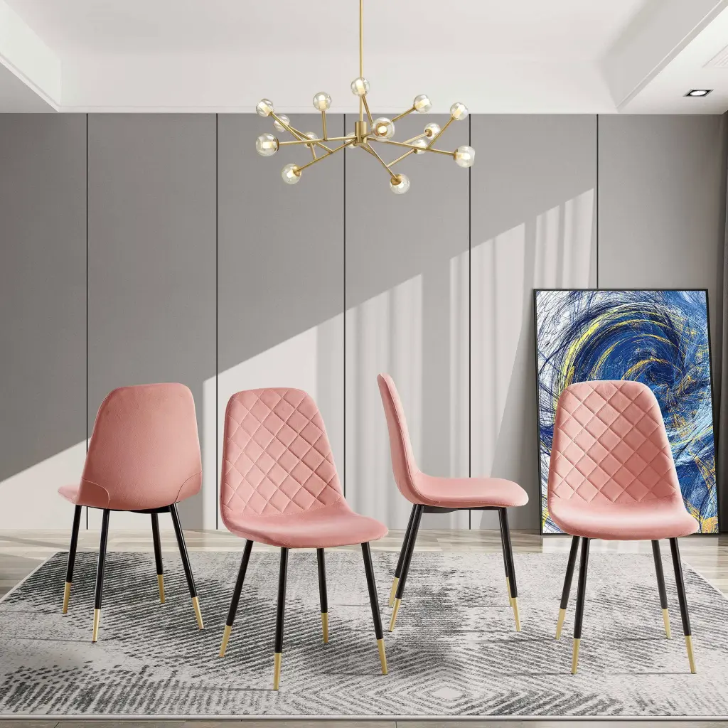 Pink Velvet Tufted Accent Chairs Metallic Legs Modern Decor bn smart home w1516