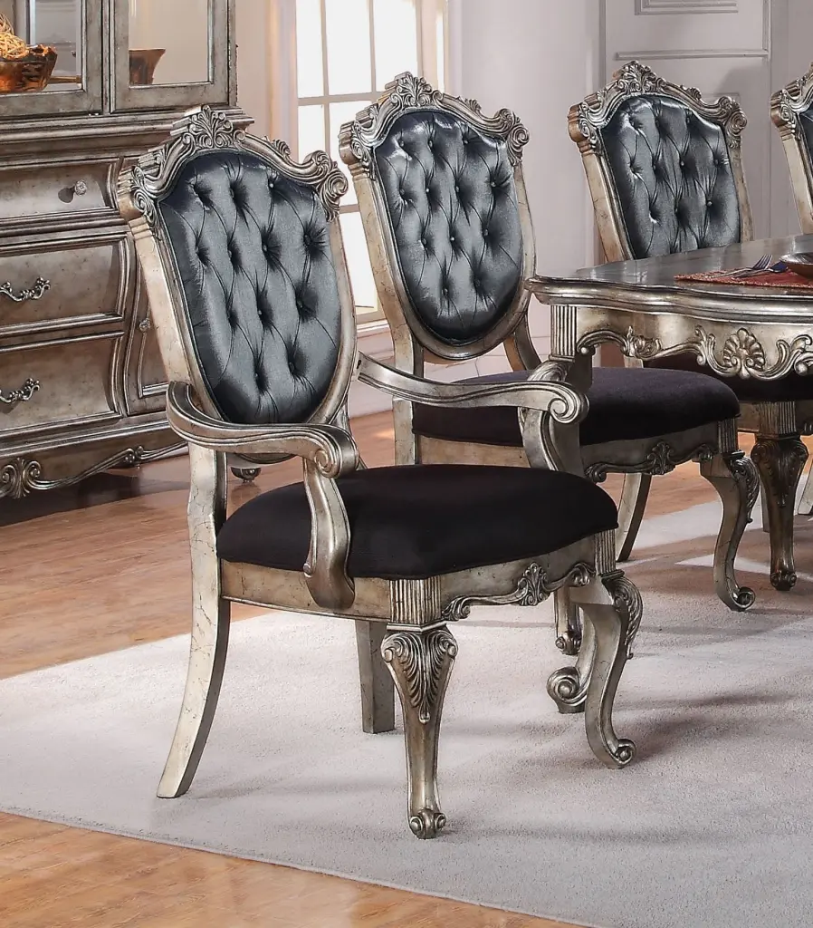 Silver Grey and Antique Platinum Tufted Side Chair Set 2 Solid Grey Accent Chairs furniture max