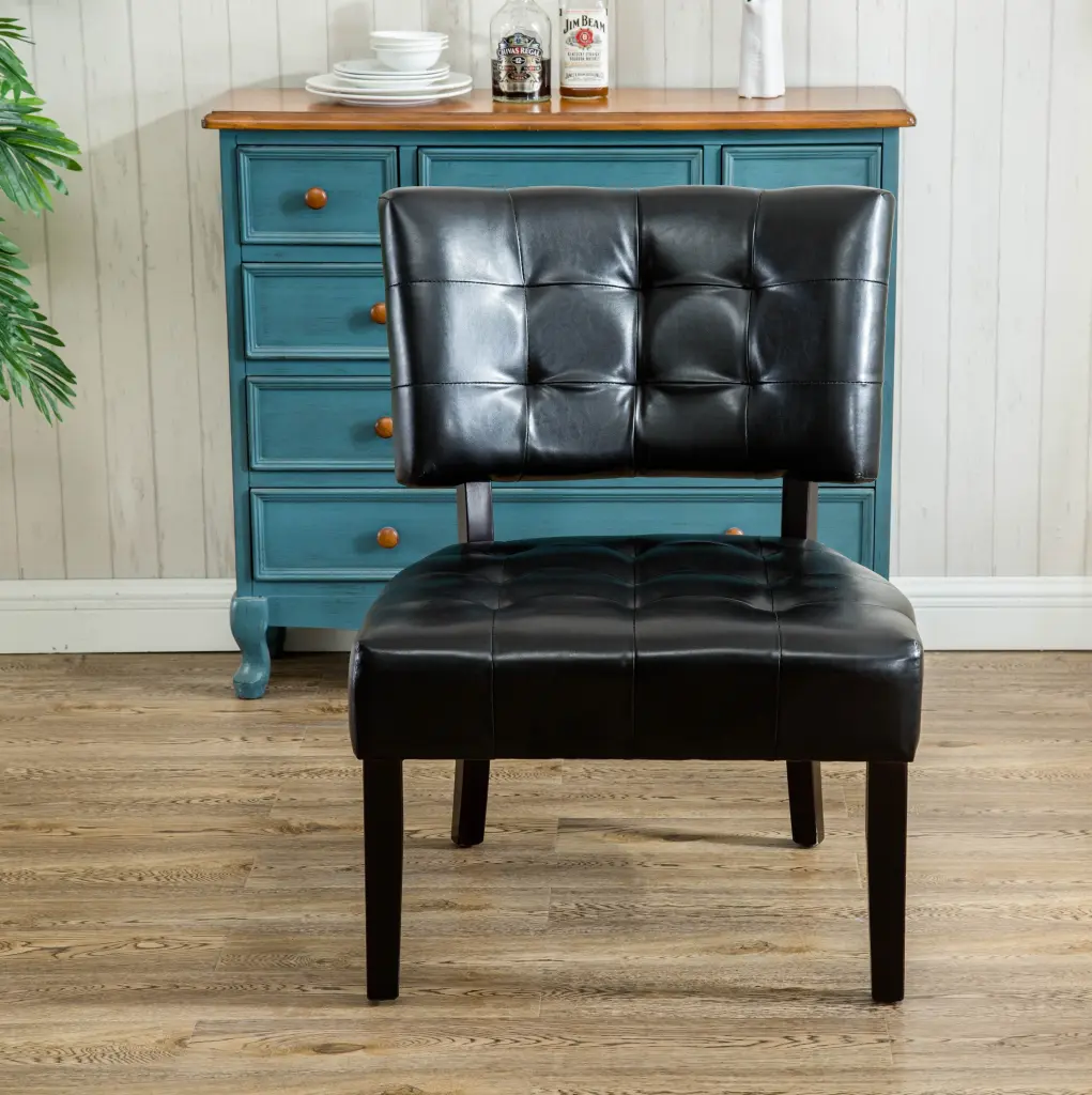 Faux Hide Tufted Accent Chair Oversized Seating Black hz
