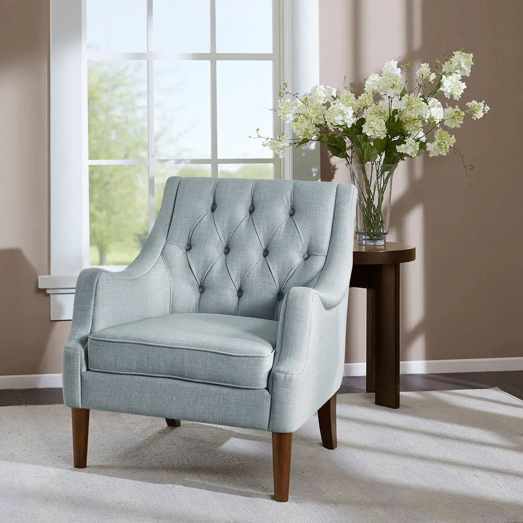Button Tufted Accent Chair Dusty Blue Polyester Upholstery jla
