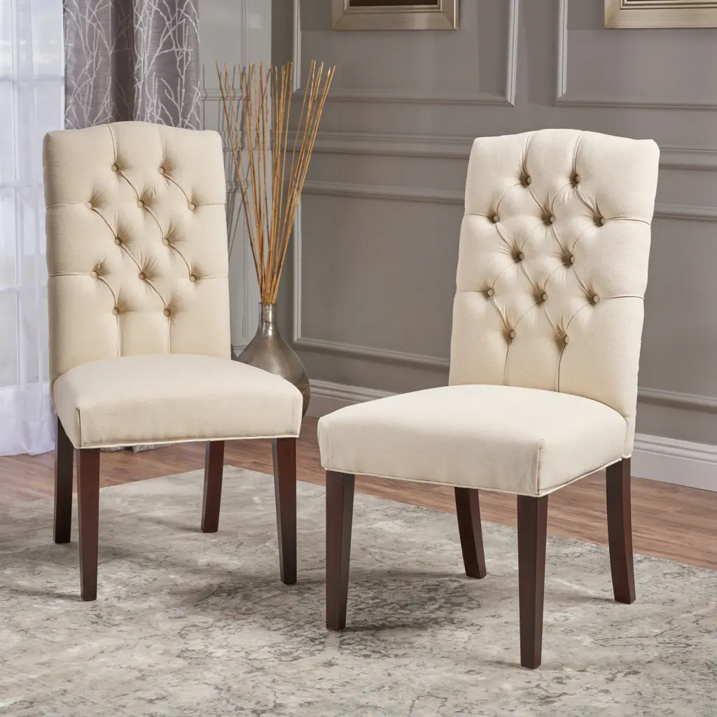Harriet KD Tufted Dining Chair Ivory Material nh-comfortcove