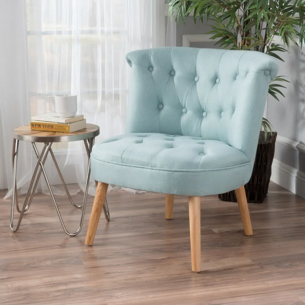 Bordeaux Tufted Chair Light Blue Upholstered Fabric Living Room nh-perfect home
