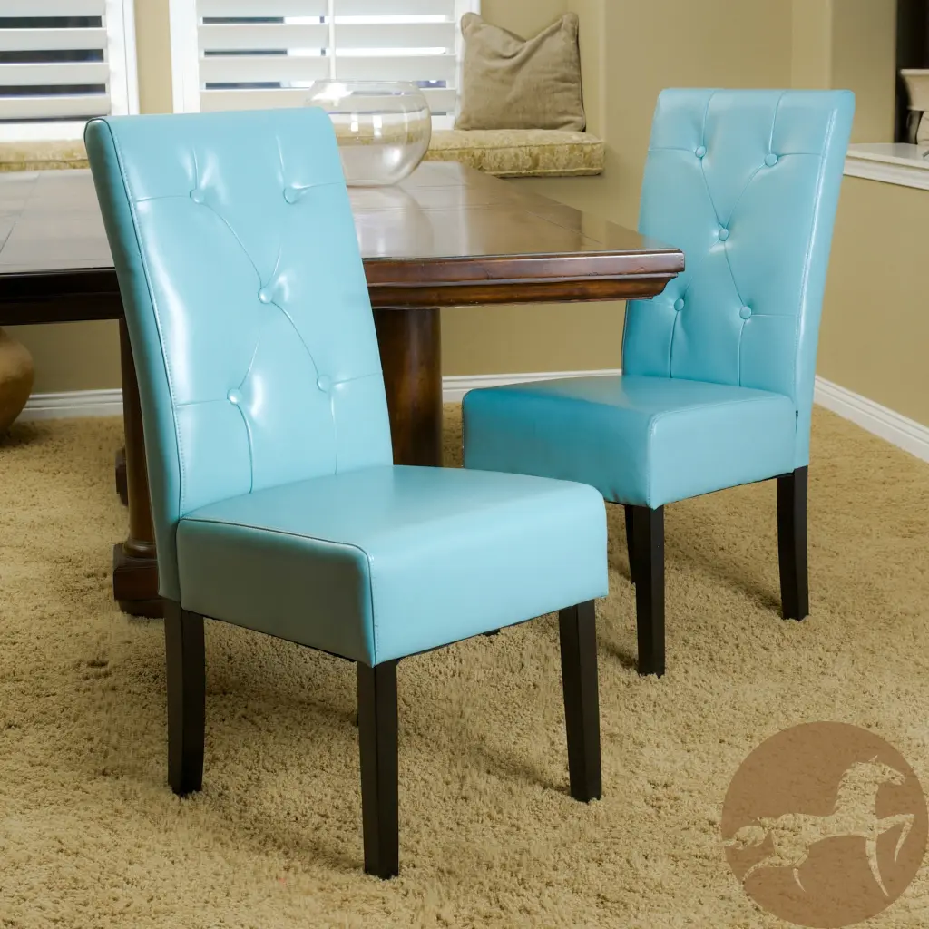 Shopping-basketer 5 Tuft KD Dining Chair Set 2 Teal Blue Metal Water-resistant Fabric nh-perfect home