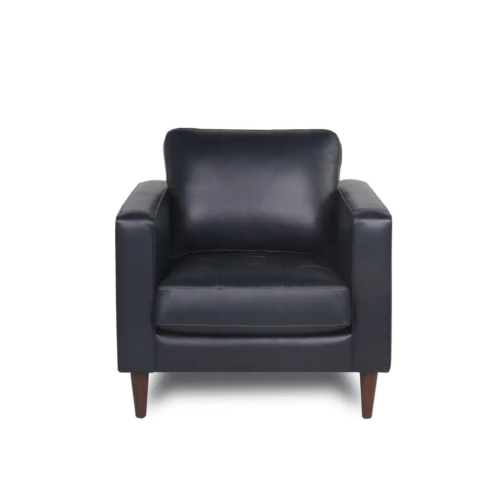 Mid Century Tufted Hide Chair Navy Hide Accent Chair prime leather co.