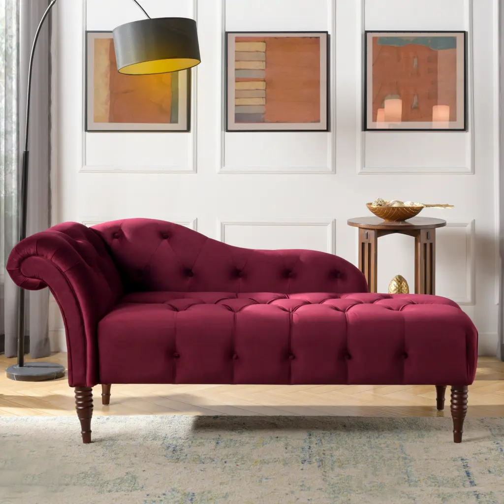 Samuel Tufted Roll Arm Chaise Lounge Burdy Velvet Burgundy Foam Velvet jennifer taylor home
