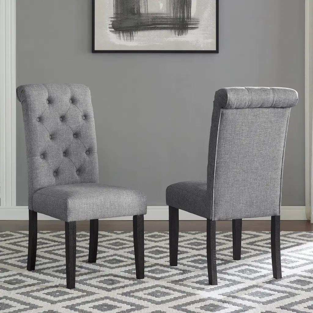 Leviton Solid Wood Tufted Dining Chair Set 2 Grey Polyester Modern Dining hz
