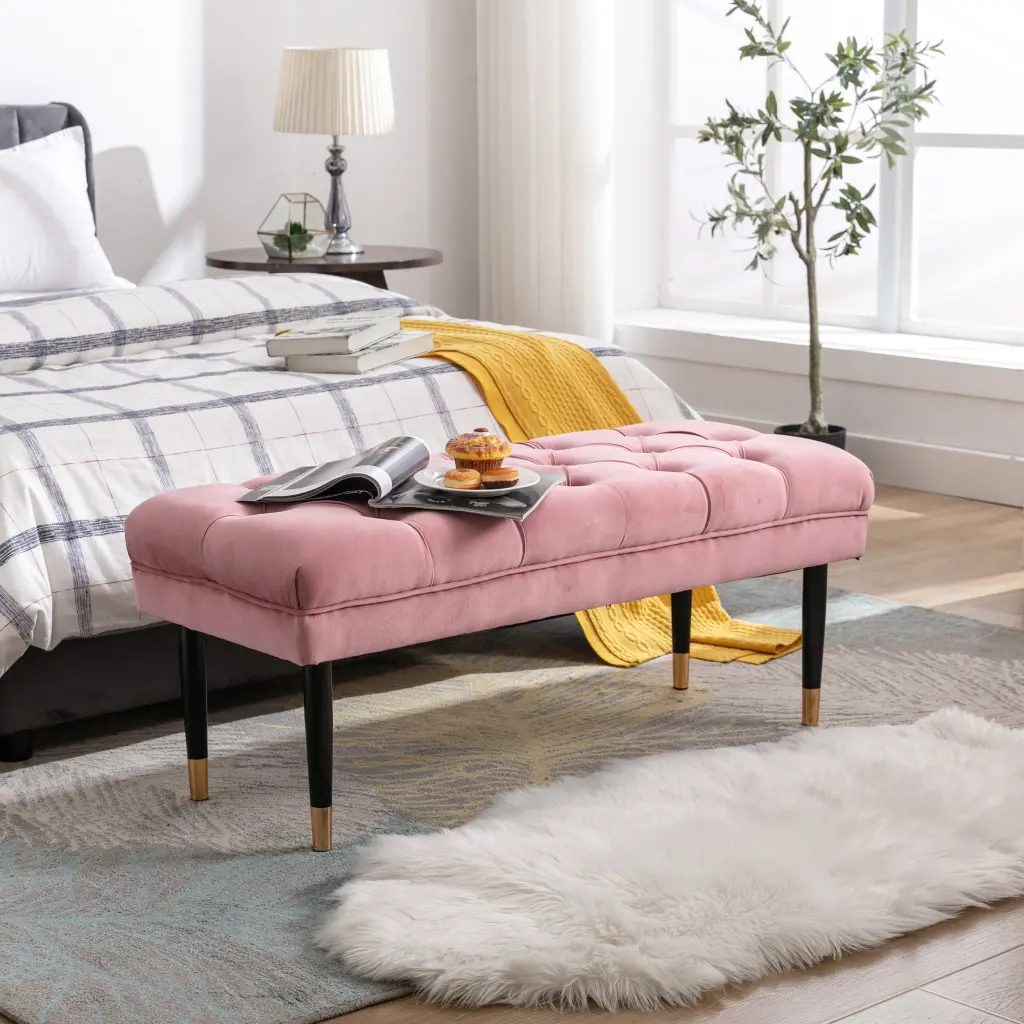 Tufted Bench Modern Velvet Button Upholstered Ottoman Bedroom and Living Room chairus