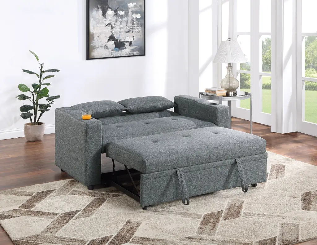 Contemporary Black Gray Sleeper Sofa Plush Tufted Seat Convertible 1 Piece Couch kanepe