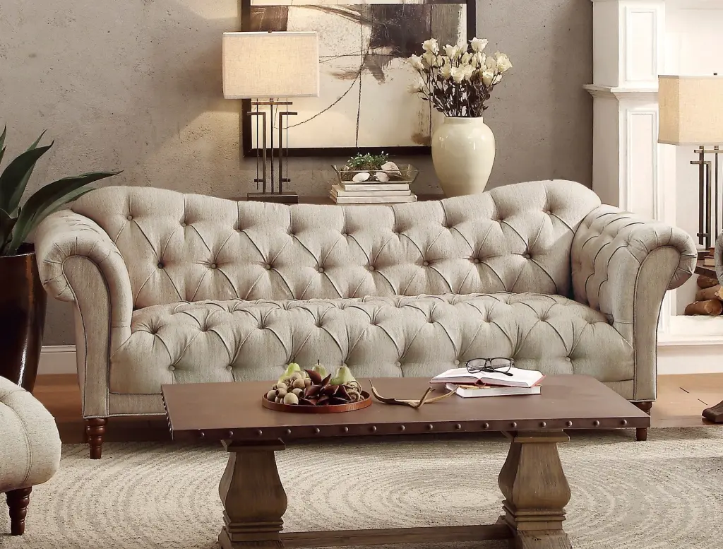 Traditional Style Button Tufted 1Pc Sofa Rolled Arms Brown Tone Living Room kanepe