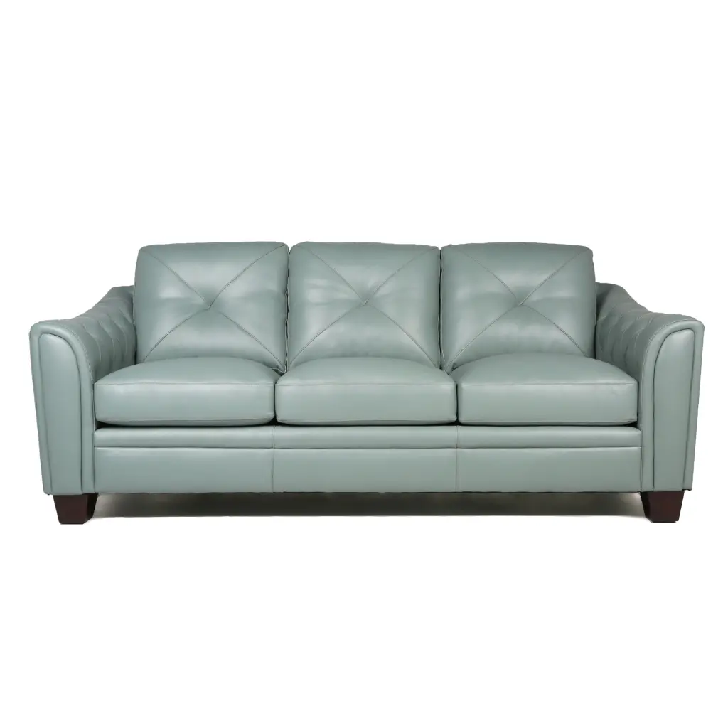 Modern Tufted Hide Sofa Seafoam Hide 3 Seat Living Room Couch prime leather co.