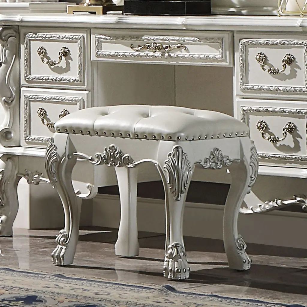 Champagne And Bone White Tufted Vanity Stool White Vanity Stools Bedroom furniture max