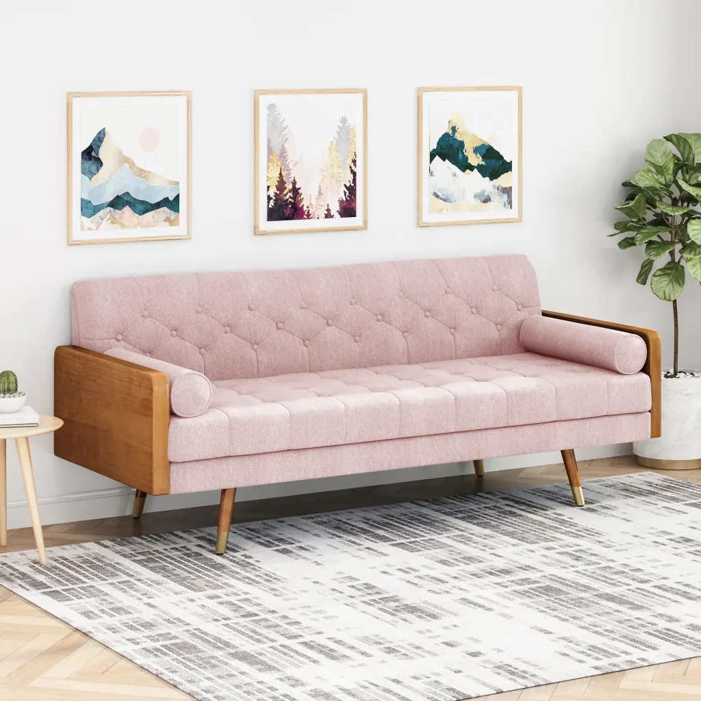 Aidan Mid Century Modern Tufted Blush Sofa Premium Material nh-inmax