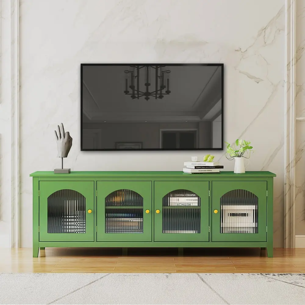 Classic 2 Glass Door TV Stand TVs up to 70 Inches 71-inch Antique Green TV Cabinet INCLAKE