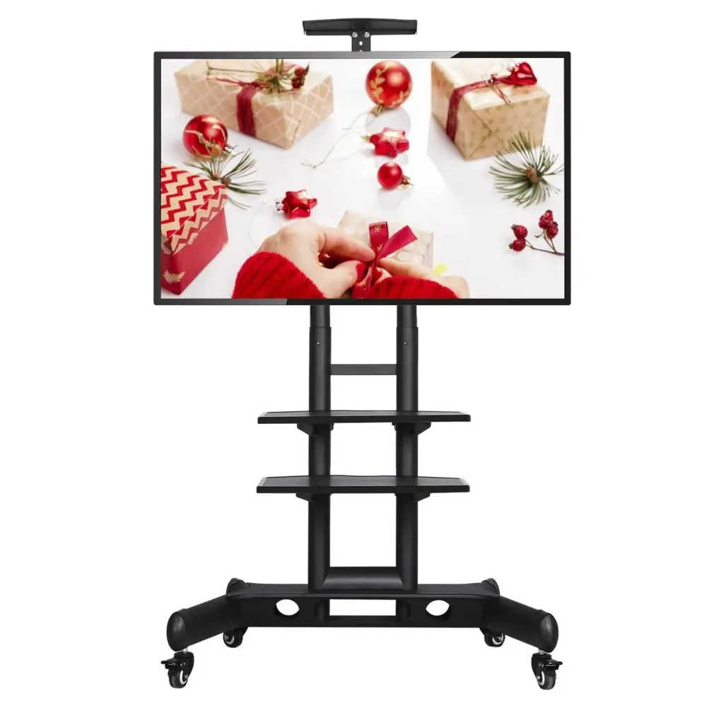 CintBllTer Heavy Duty Adjustable Height Mobile TV Stand on Wheels 32-75 Inch Screens