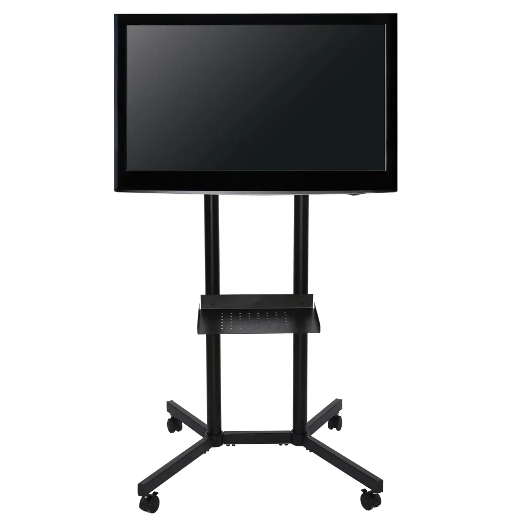MT Displays TV Cart Floor Standing Black Slim Rolling Television Stand Locking Wheels M&T Displays