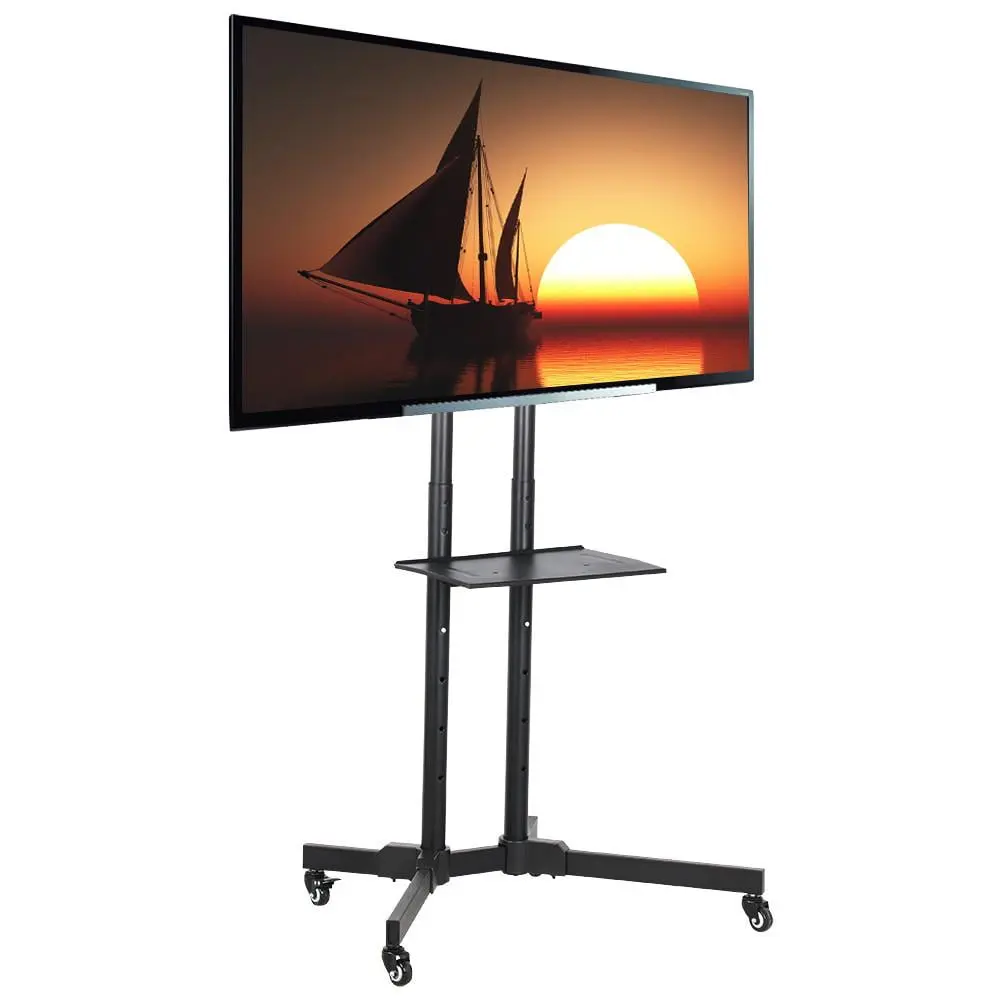 Easun TV Stand Cart 75 Inch TVs - Black Mobile Entertainment Center Renwick