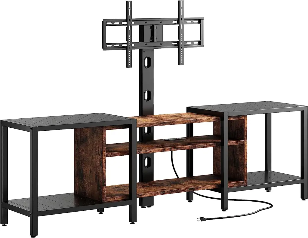 79in TV Stand Mount and Power Outlet 3 Tiers Storage Shelves Vintage Brown LukeMax