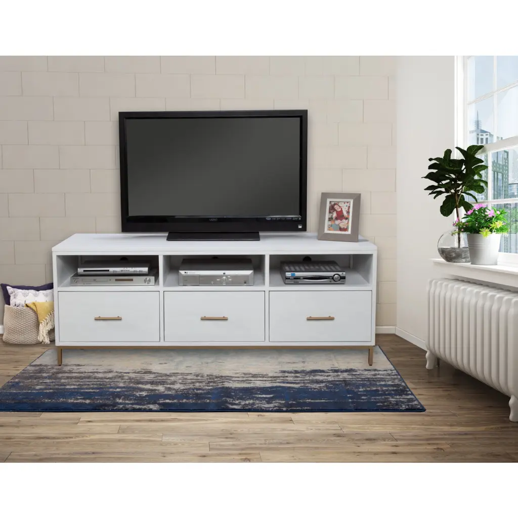 Alpine Furniture Madelyn Wood TV Console White Living Room