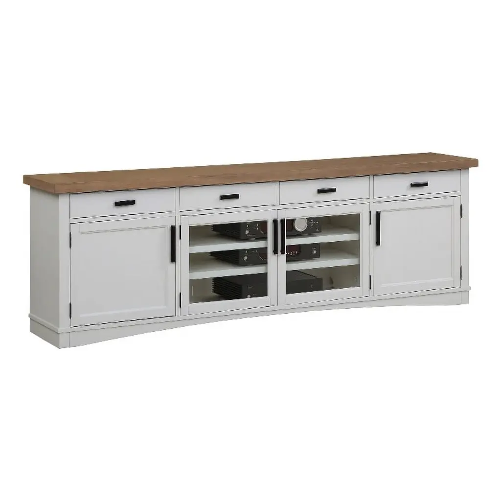Bowery Hill Americana Wood Modern Cotton 92 TV Console White