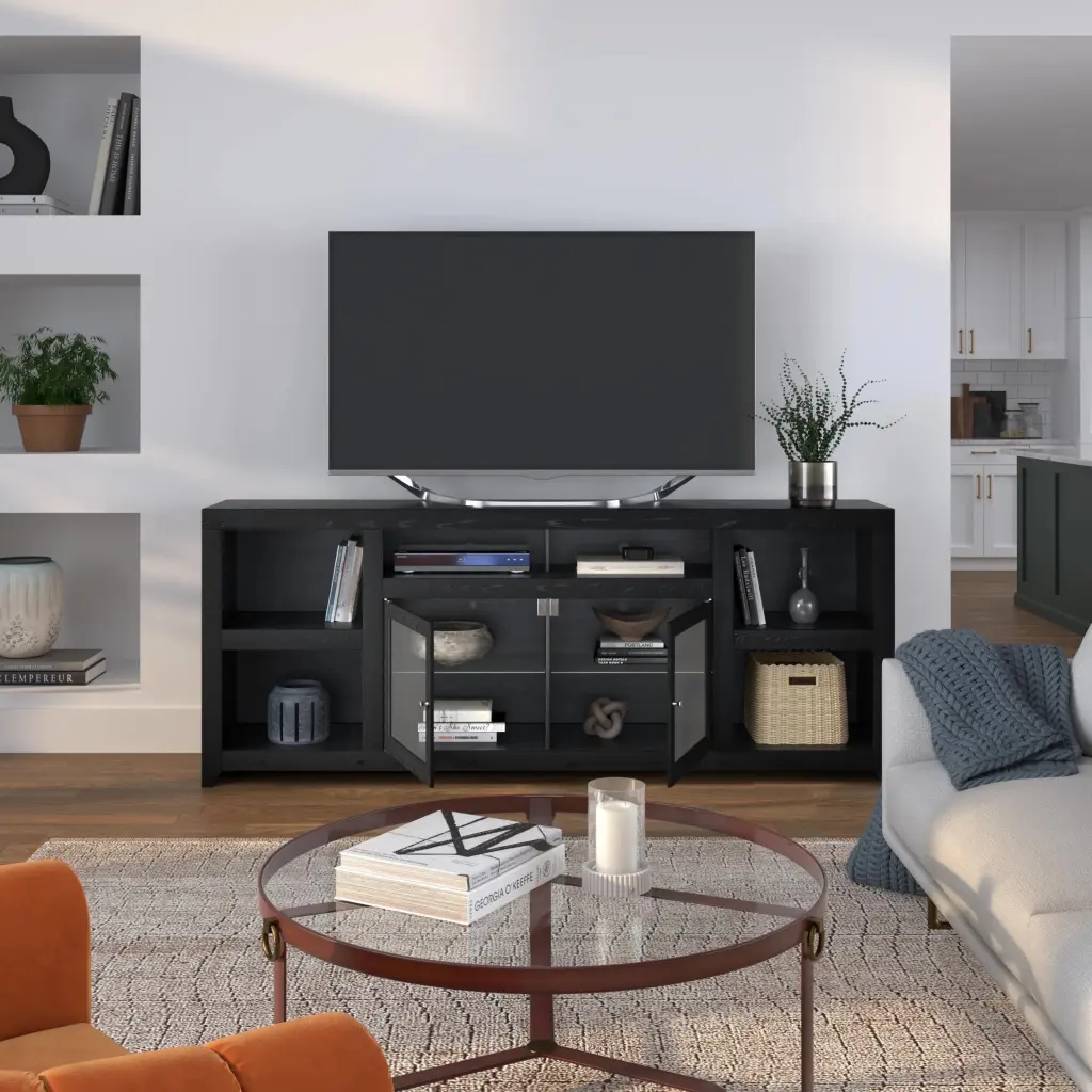 Living Pavilion Bridgevine Home Skyline 85 inch TV Stand Console TVs up to 95 inches No Assembly Required Mocha Finish