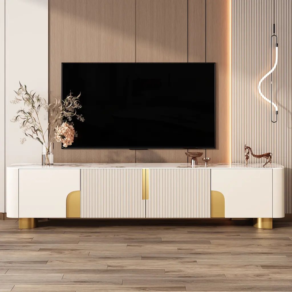 78.7 Inch TV High Gloss Console - White comfor u