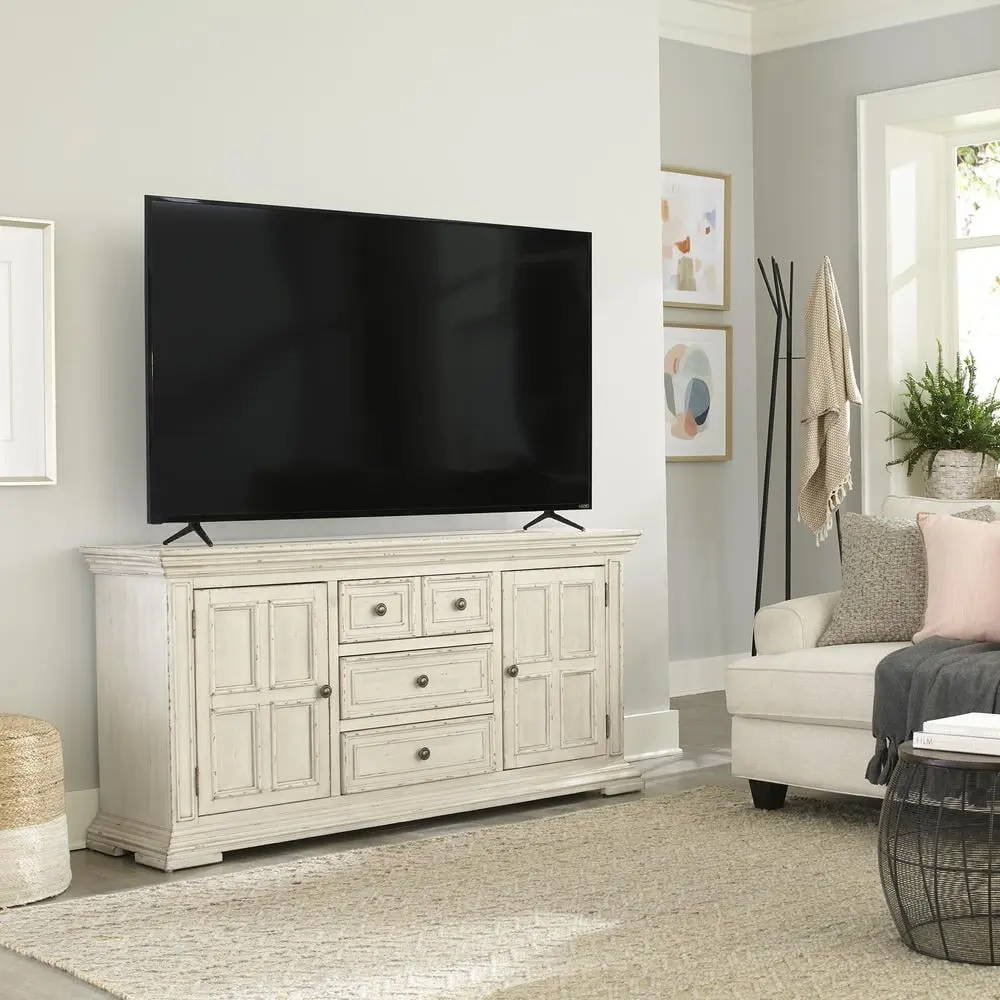Liberty Furniture Big Valley 66 Traditional Wood TV Console Whitestone
