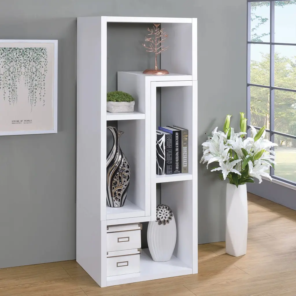 Convertible TV Console and Bookcase White Open Back Design simple relax