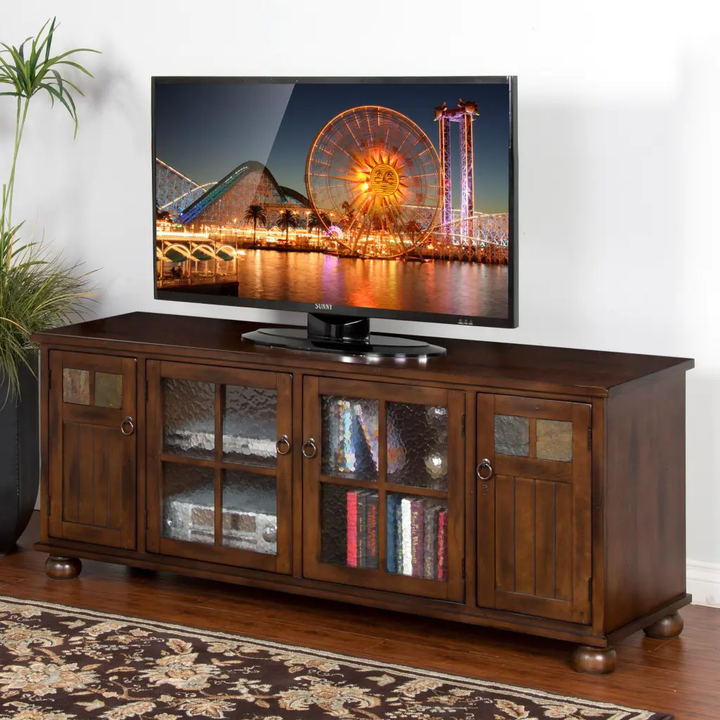 Sunny Designs Santa Fe 72 Inch TV Console - Rustic Wood Entertainment Center Living Room