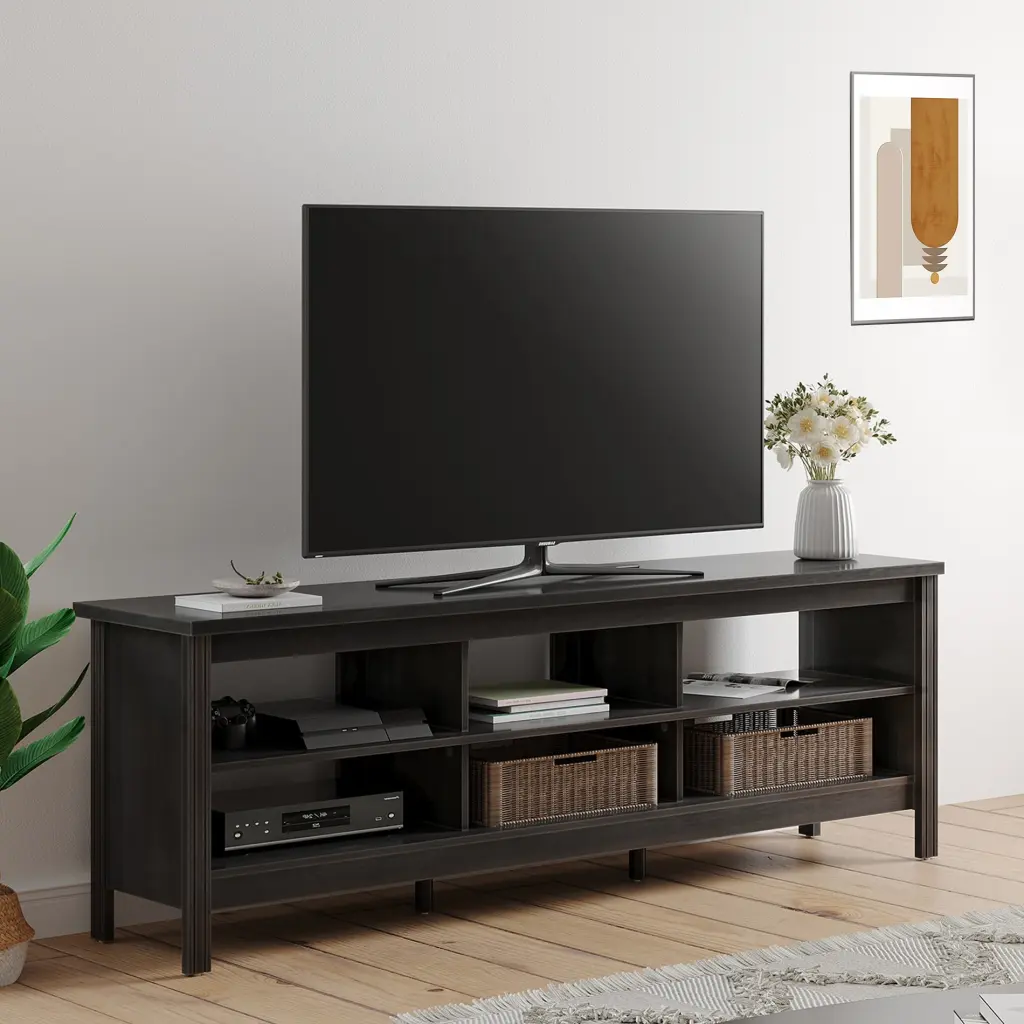 TV Stands 75 inch TV Entertainment Center TV Console Living Room and Bedroom 70 inch Black Wampat