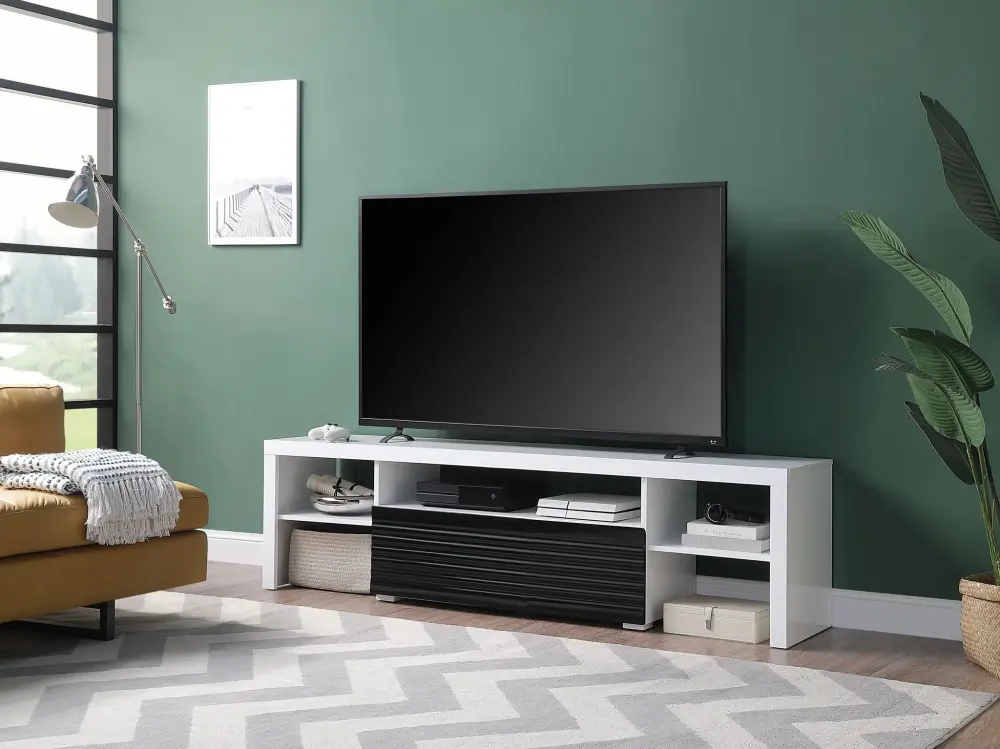 Buck II - High Gloss TV Stand - Ivory / Black