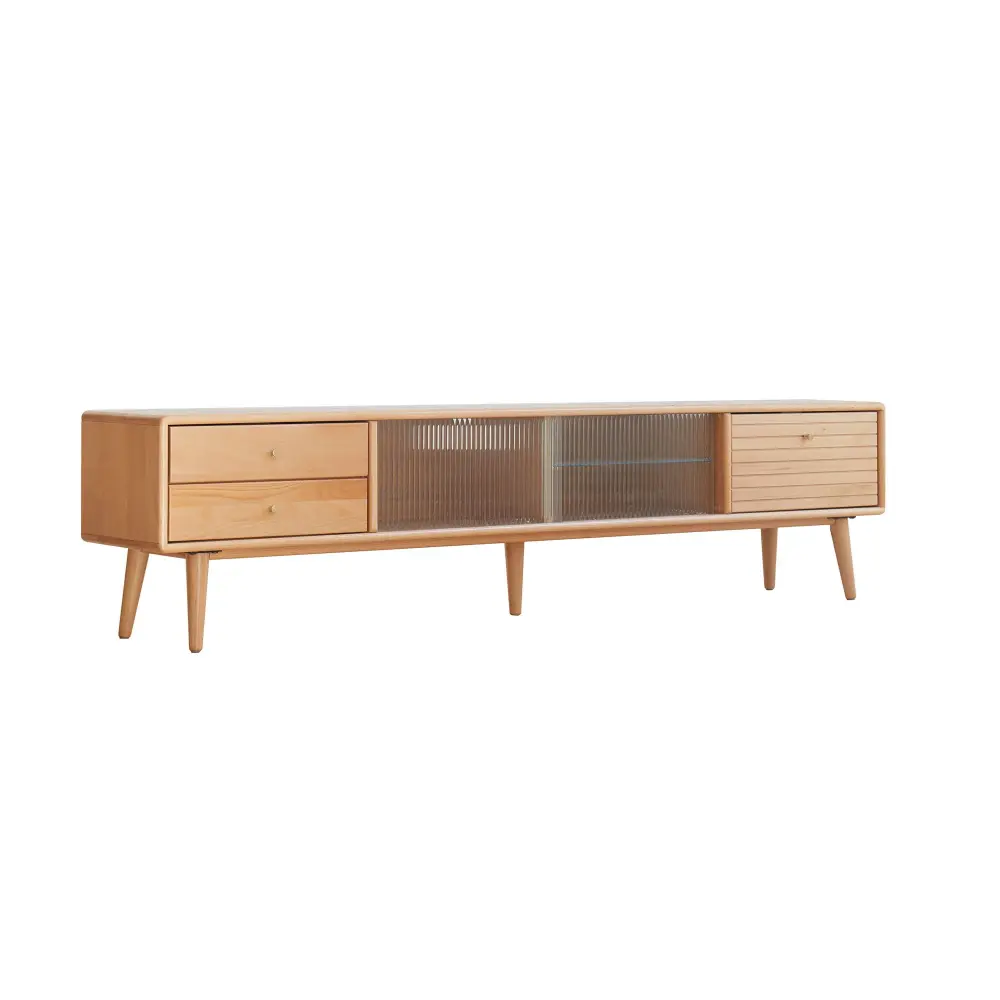 TV Cabinet Chinese Changhong Glass Doors, Two Drawer Storage Space TV Standing
