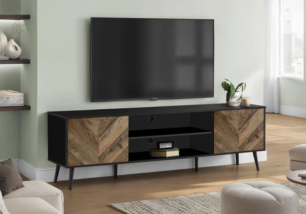 TV Stand, Console, Media Entertainment Center, Storage Cabinet, Modern Design - Ebony