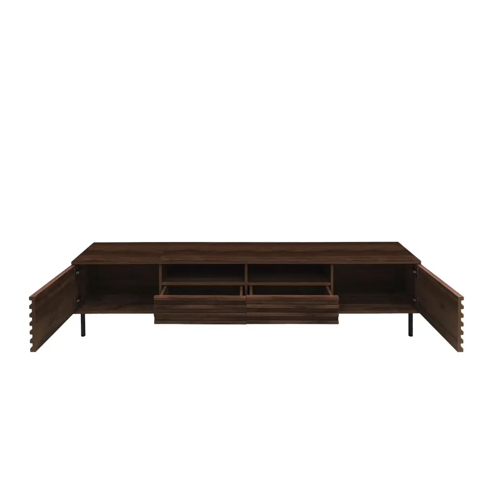 TV Stand TVs Up To 85" Closed Storage, Supple Closing Hinges - Walnut