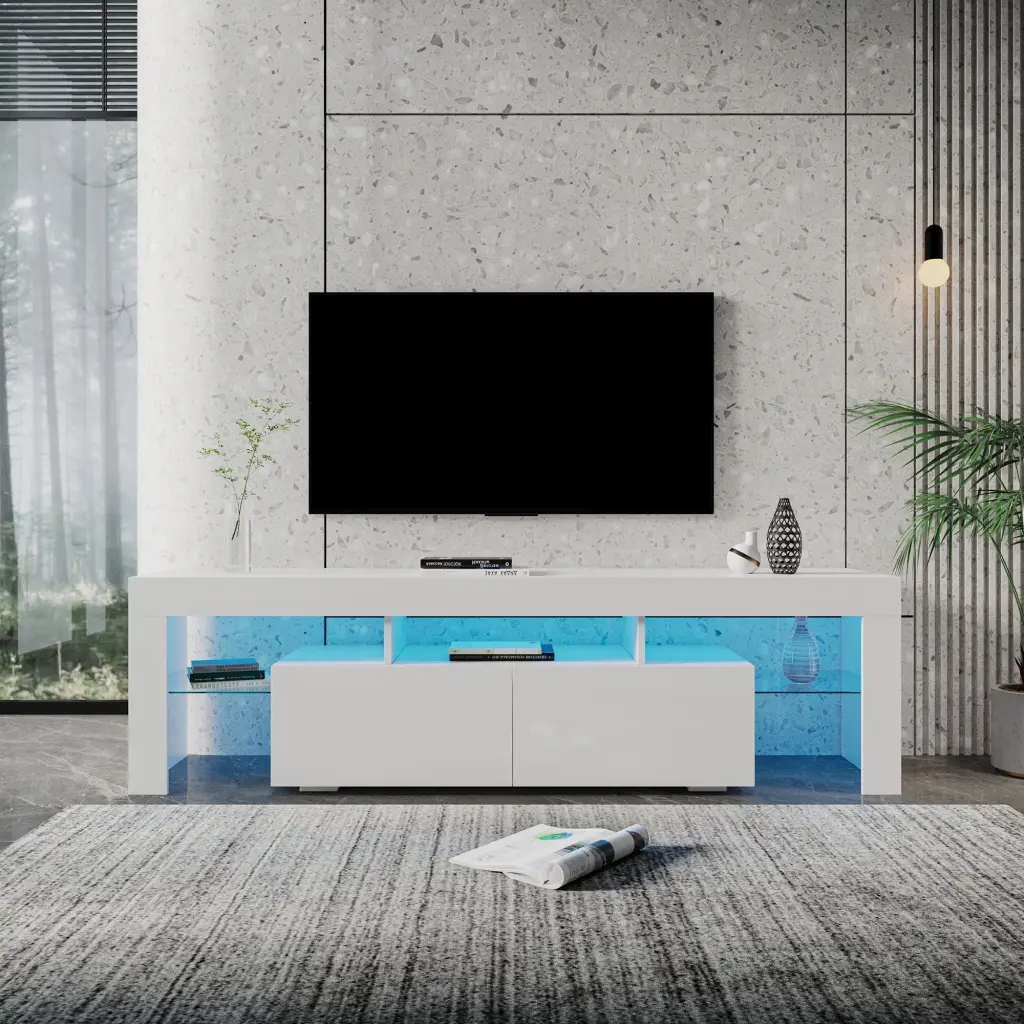 Modern Gloss White TV Stand 80 Inch TV LED Lighting joysource furniture