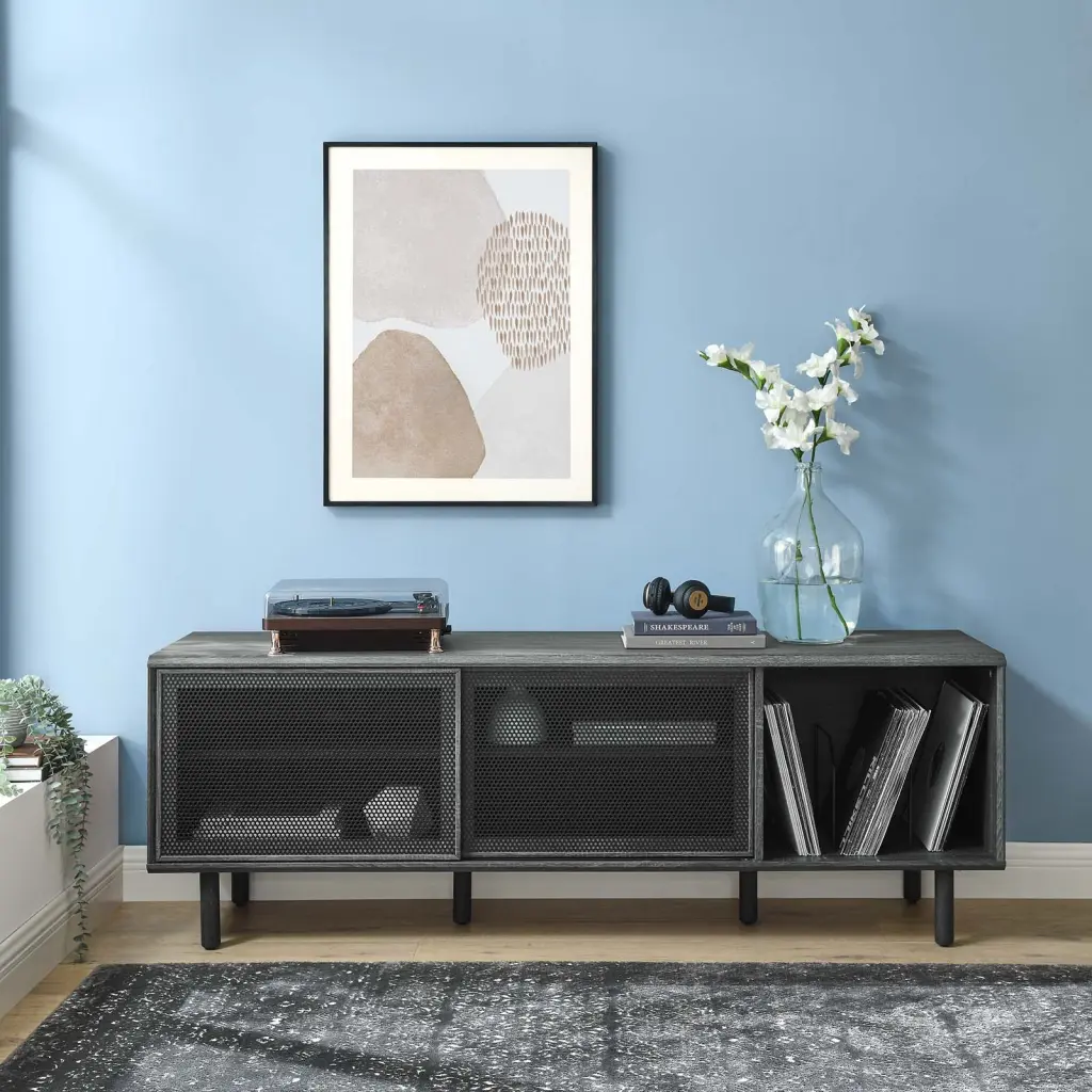 Modway Kurtis Charcoal TV and Record Stand TVs up to 65 Inches