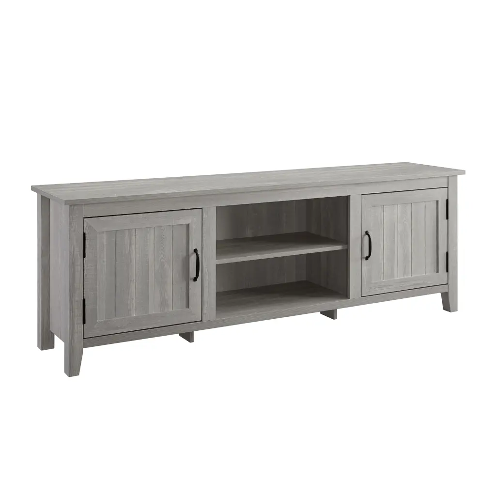 Modern Farmhouse 2 Door Grooved 70 Inch TV Stand 85 Inch TVs Stone Grey walker edison