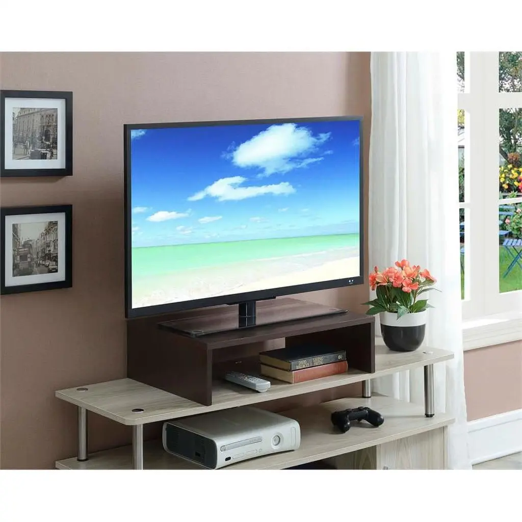 Pemberly Row Small TV/Monitor Riser Espresso, Compact TV Stand Desks and Tables