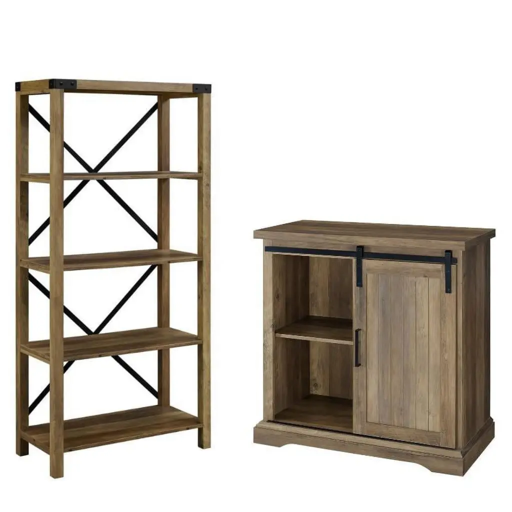 Home Square 2 Piece Set 32 Inch TV Stand and 64 Inch Bookcase Rustic Oak