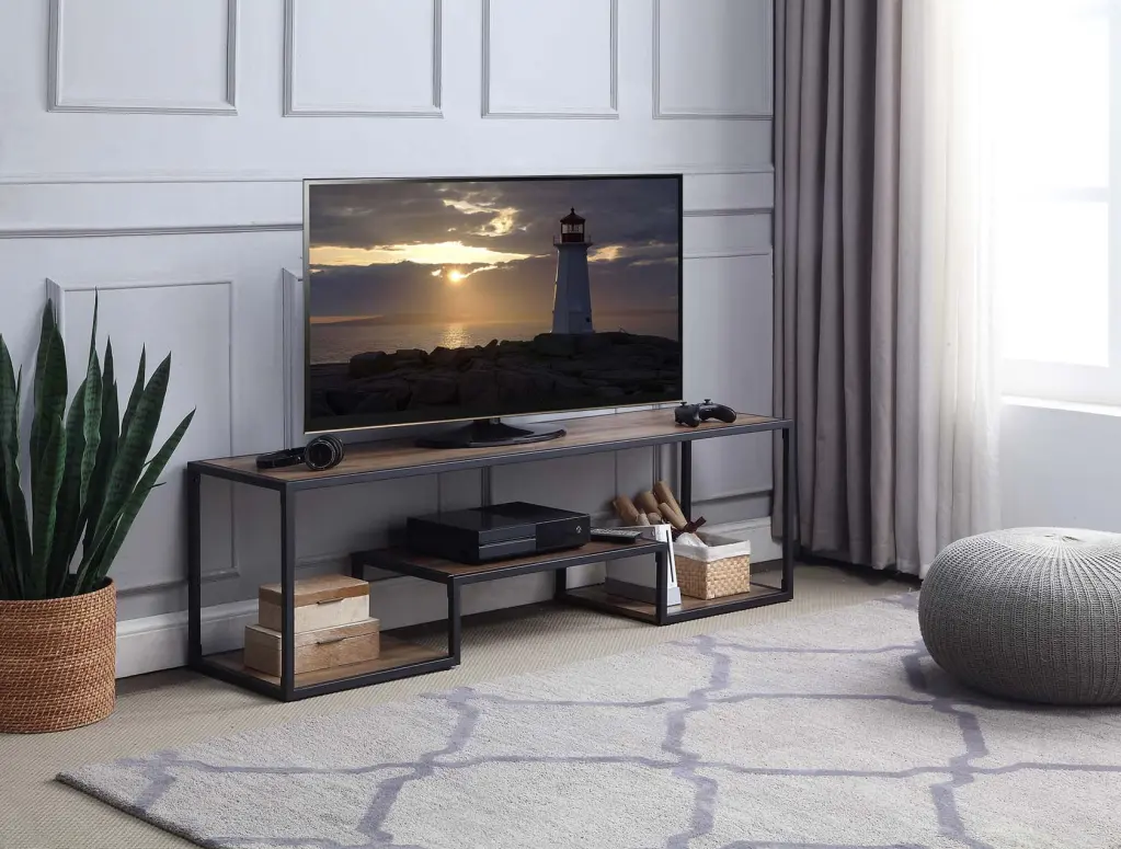 LV00888 TV Stand Rustic Oak Black Finish Idella Media Console Acme Furniture