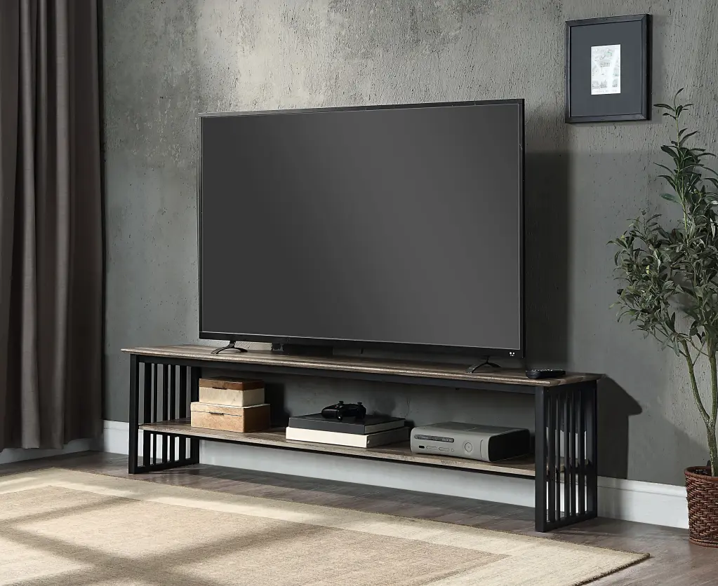 Zudora Tv Stand Antique Oak Black Finish Mdf acme onsite store
