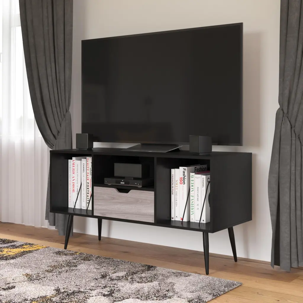 Ameriwood Home Grafton TV Stand 55 Inch TVs Black Oak Media Cabinet