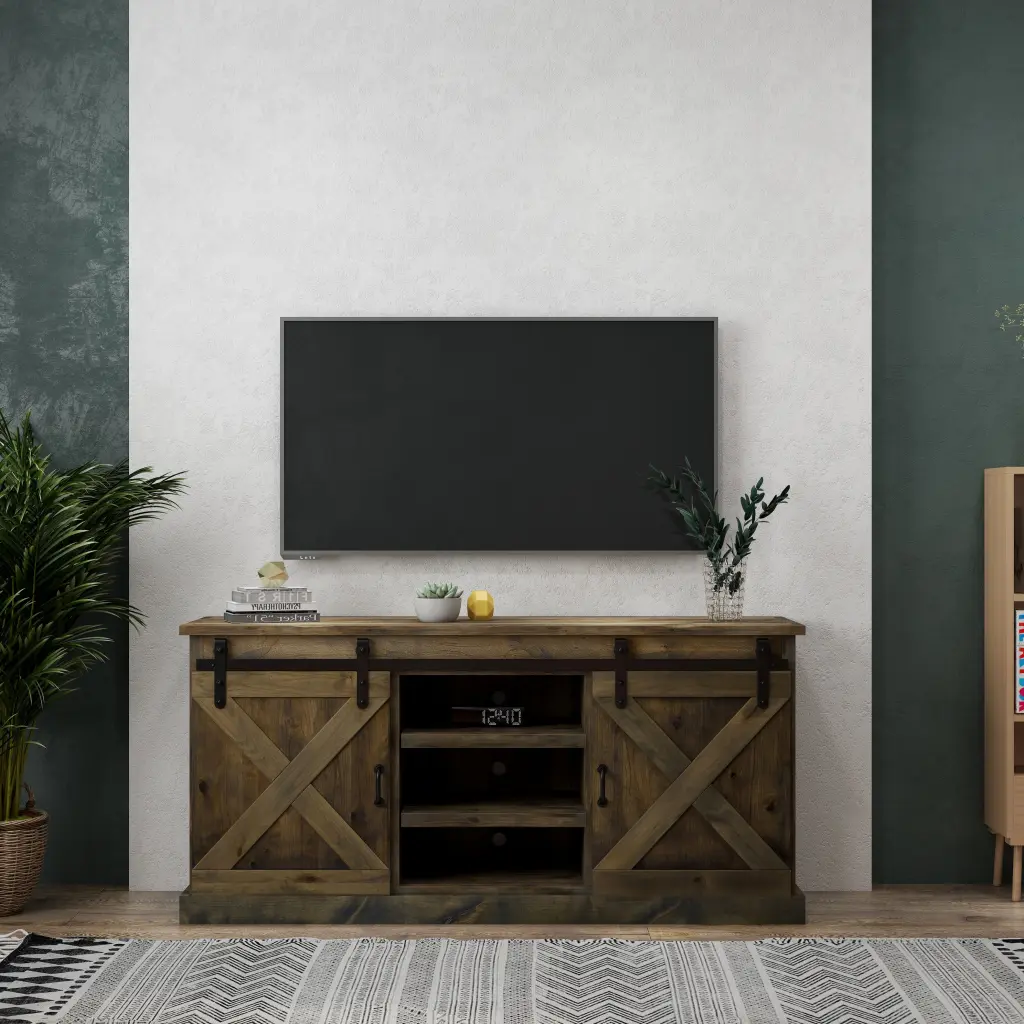 Farmhouse 66 Inch TV Stand Console TVs Up To 80 Inches No Assembly Required bridgevine home